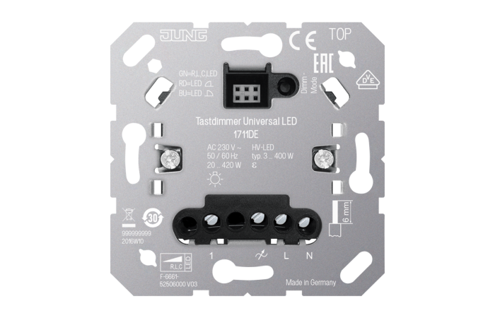 JUNG 1711 DE UNIVERSAALNE 20-420W/3-100W LED KLAHVDIMMERI SISU